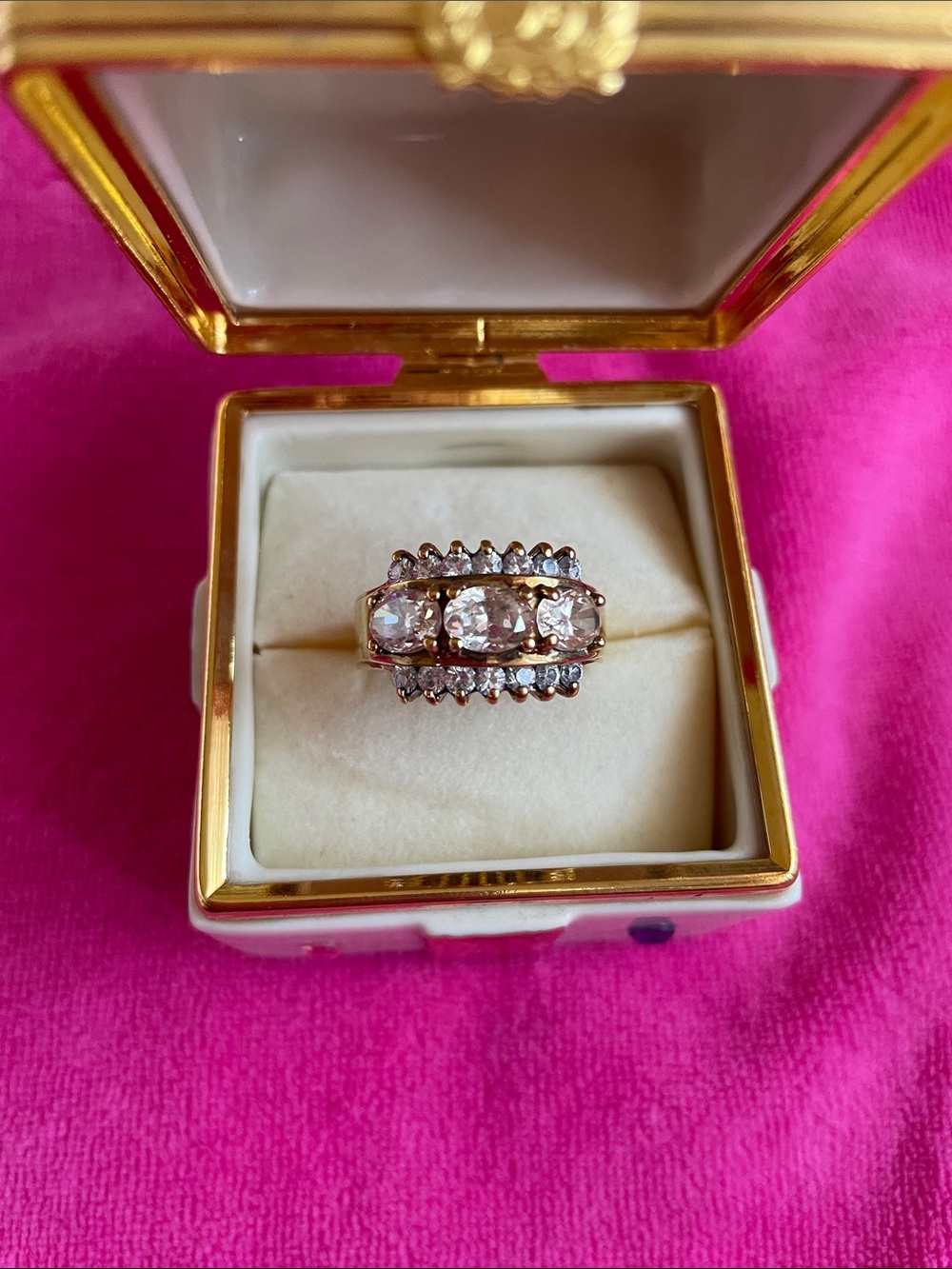 Vtg.925 HC Sterling Silver Gold Hollywood Collection Simulated Diamonds Ring